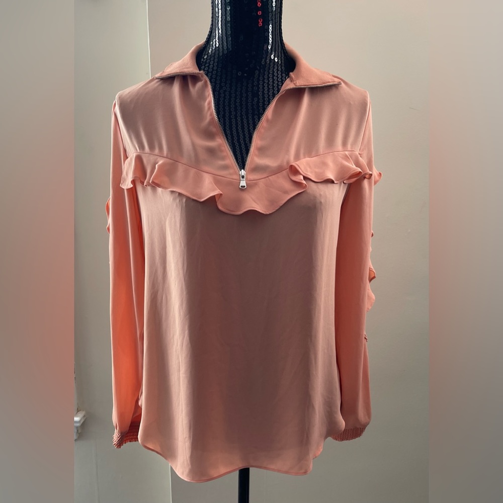 Trouve Peach Part Zip Blouse Size XS